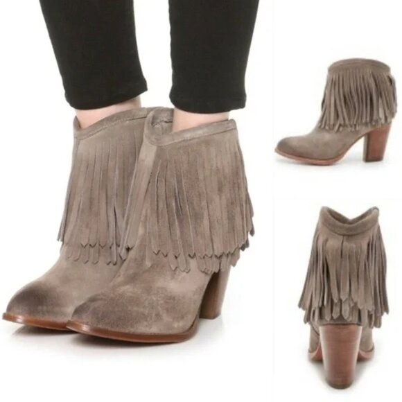 NEW FRYE Nubuck Leather Sacha Short Fringe Boots Steel Blue for women 2511 15M8 - Picture 9 of 9